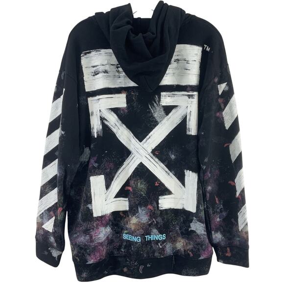 OFF-WHITE Virgil Abloh Men's S Black Cotton Brush Paint Pullover Hoodie Preowned - Picture 1 of 4